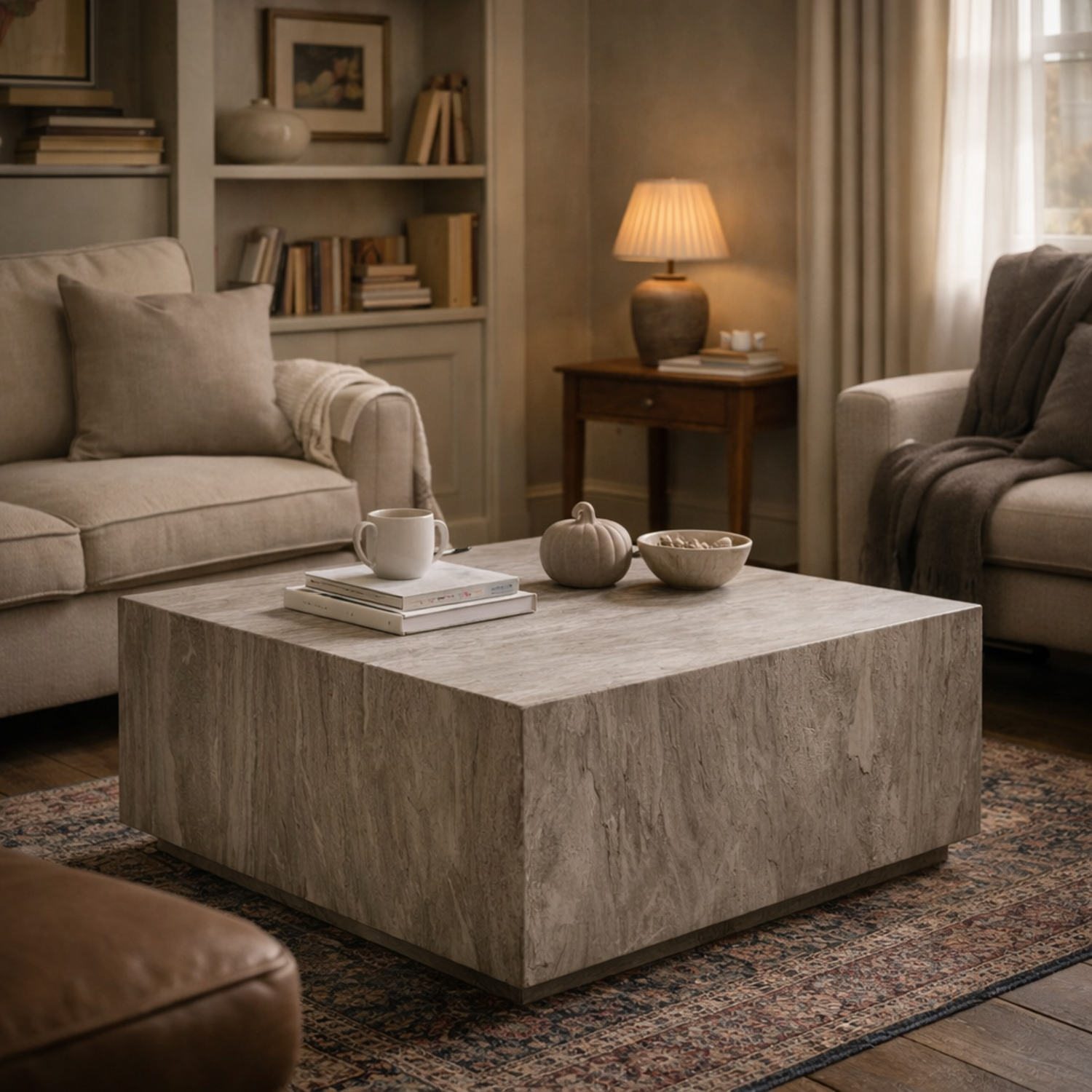 Munkebo Marble Look Square Coffee Table Matt Finish Wood - Grey