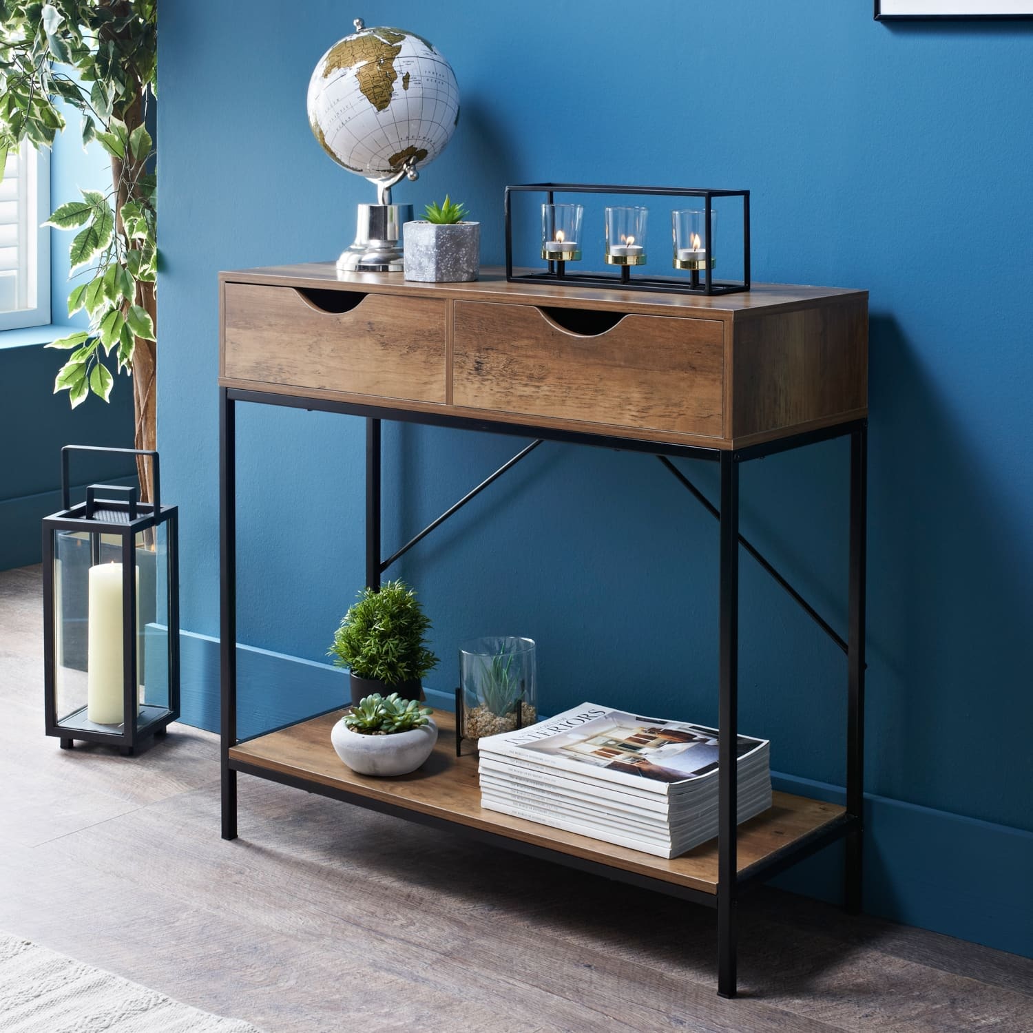 Slim Console Table With Undershelf - Walnut