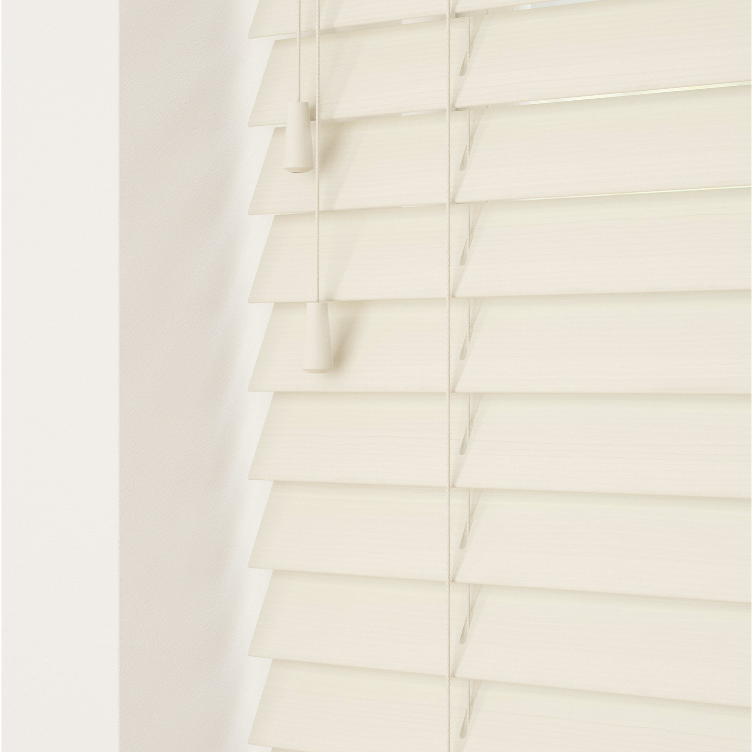 Fine Grain Faux Wood Venetian Blinds with Strings - Misty White / 130cm
