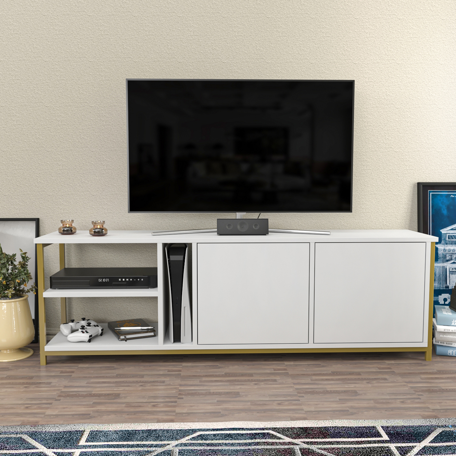 Primrose TV Unit - Gold and White