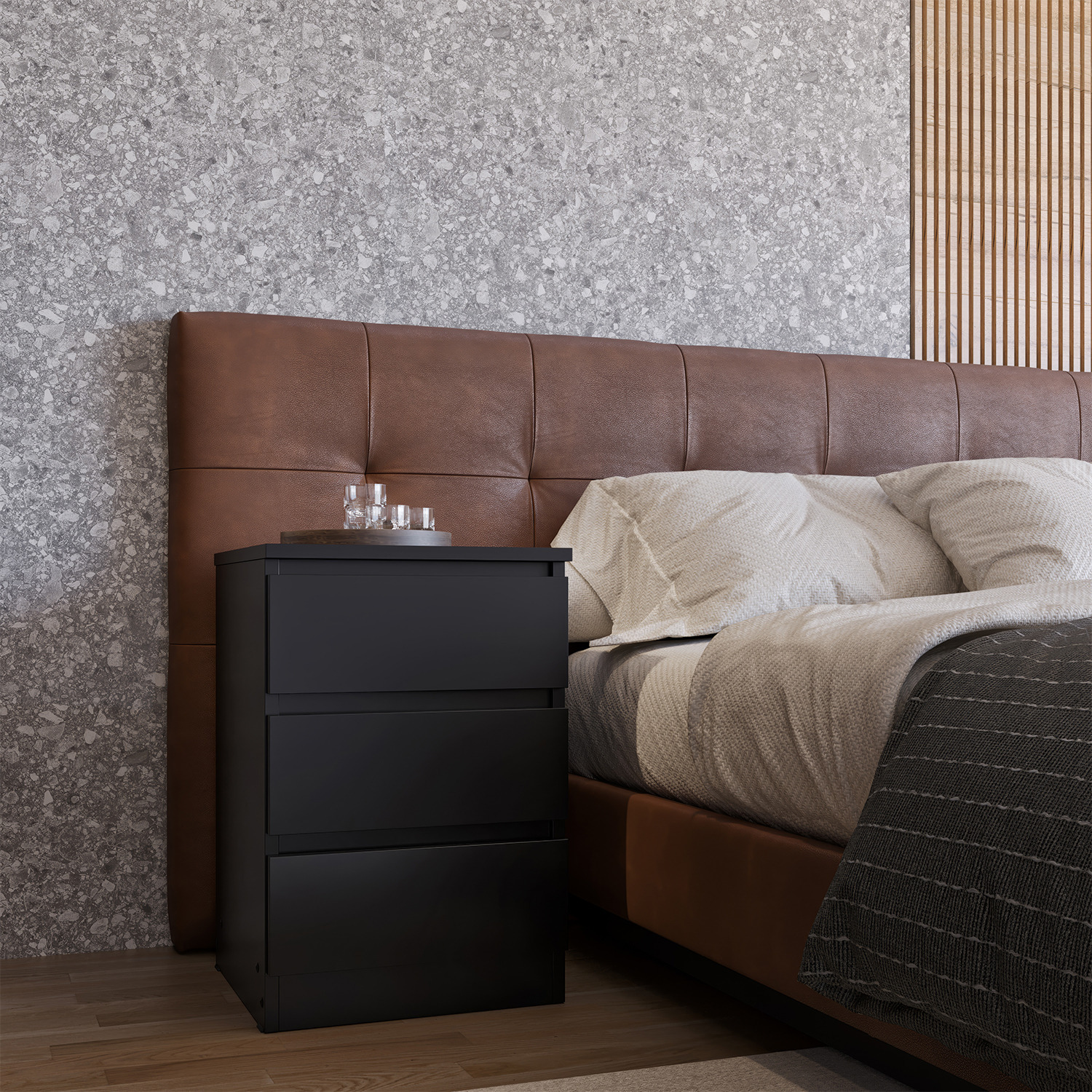 Seconique Malvern 3 Drawer Bedside - Black