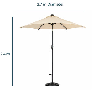 Straight Garden Parasol 2.7m Outdoor Tilting Round Garden Sun Umbrella