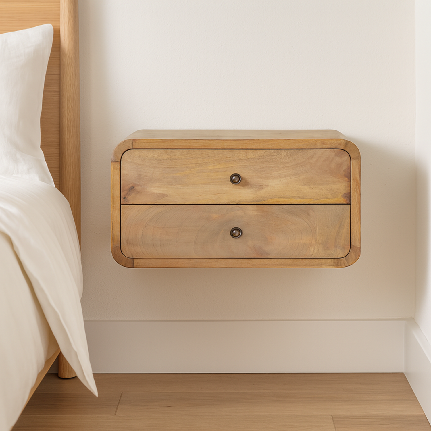 Artisan Furniture Solid Wood 2 Drawer Floating Bedside - Brown