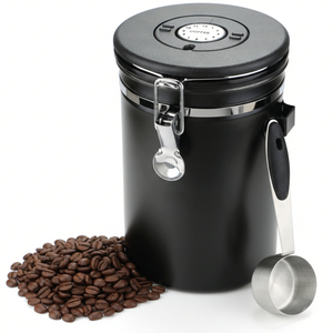 Coffee Bean Storage Container Large Airtight Steel Jar Canister + Spoon 1800ml