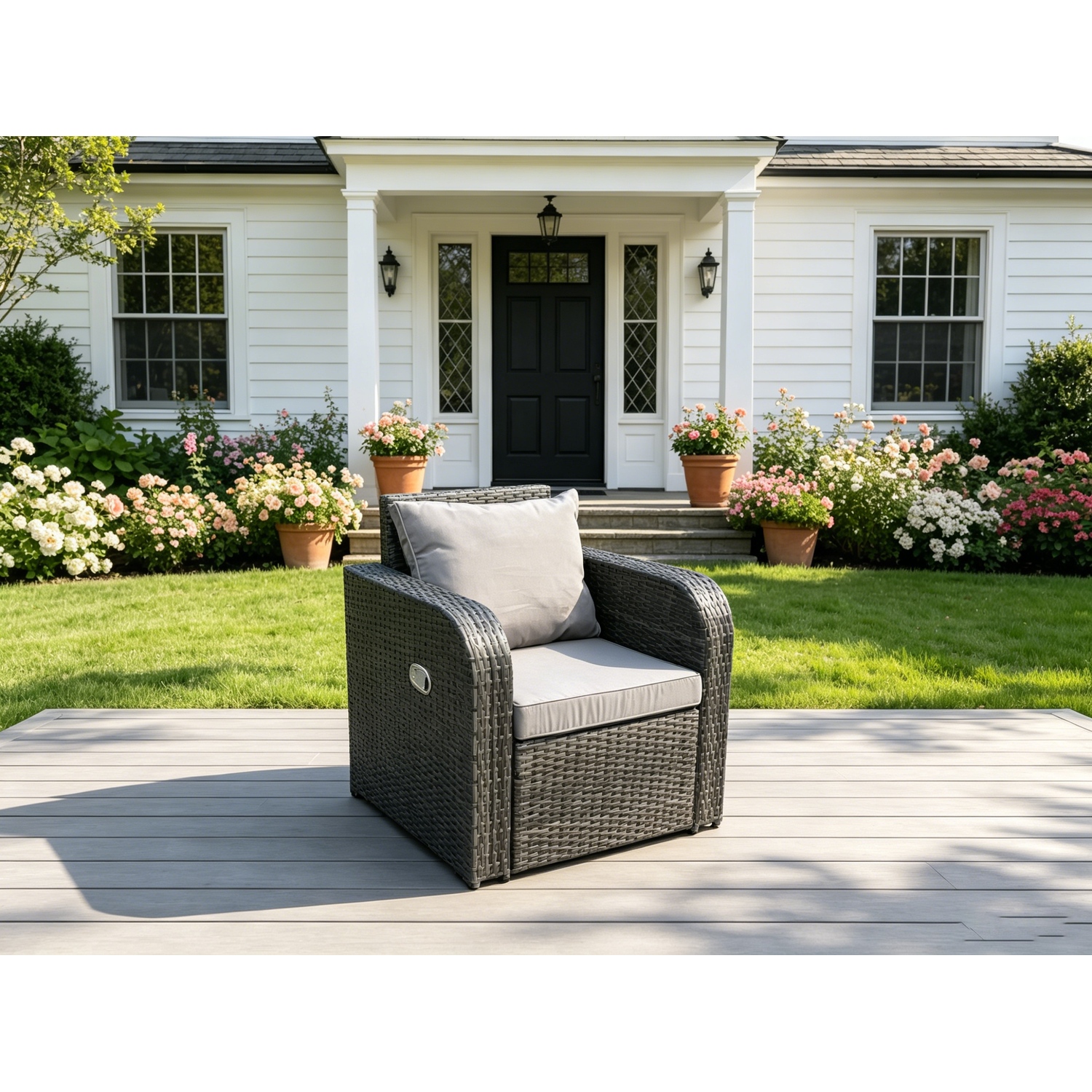 Fimous Single Reclining Rattan Arm Chair Adjustable Sofa Patio