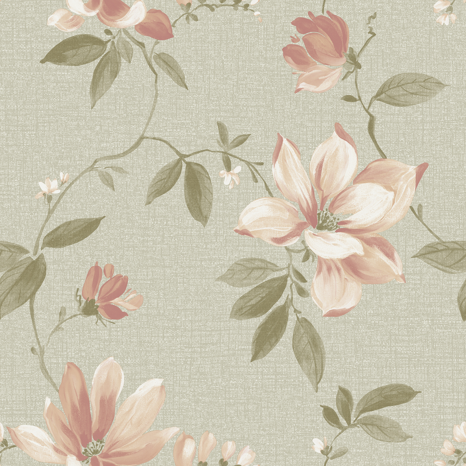 Grandeco Green Adeline Traditional Floral Trail Fabric Textured Wallpaper, Blush Sage - Image 6