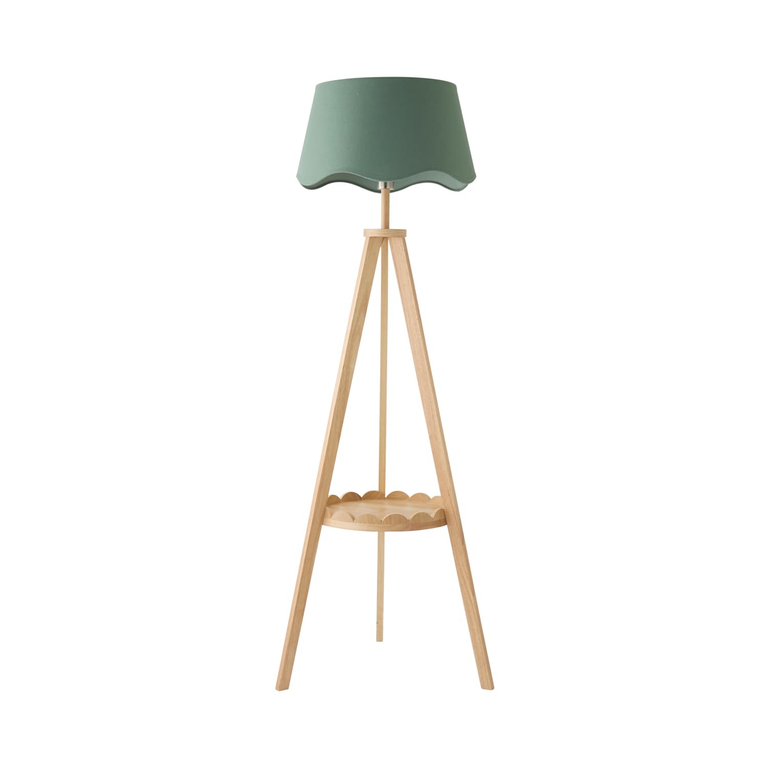Valuelights Morrigan Mid Wood Scallop Shelf Tripod Floor Lamp - Sage Scallop Shade / No - Sage Green