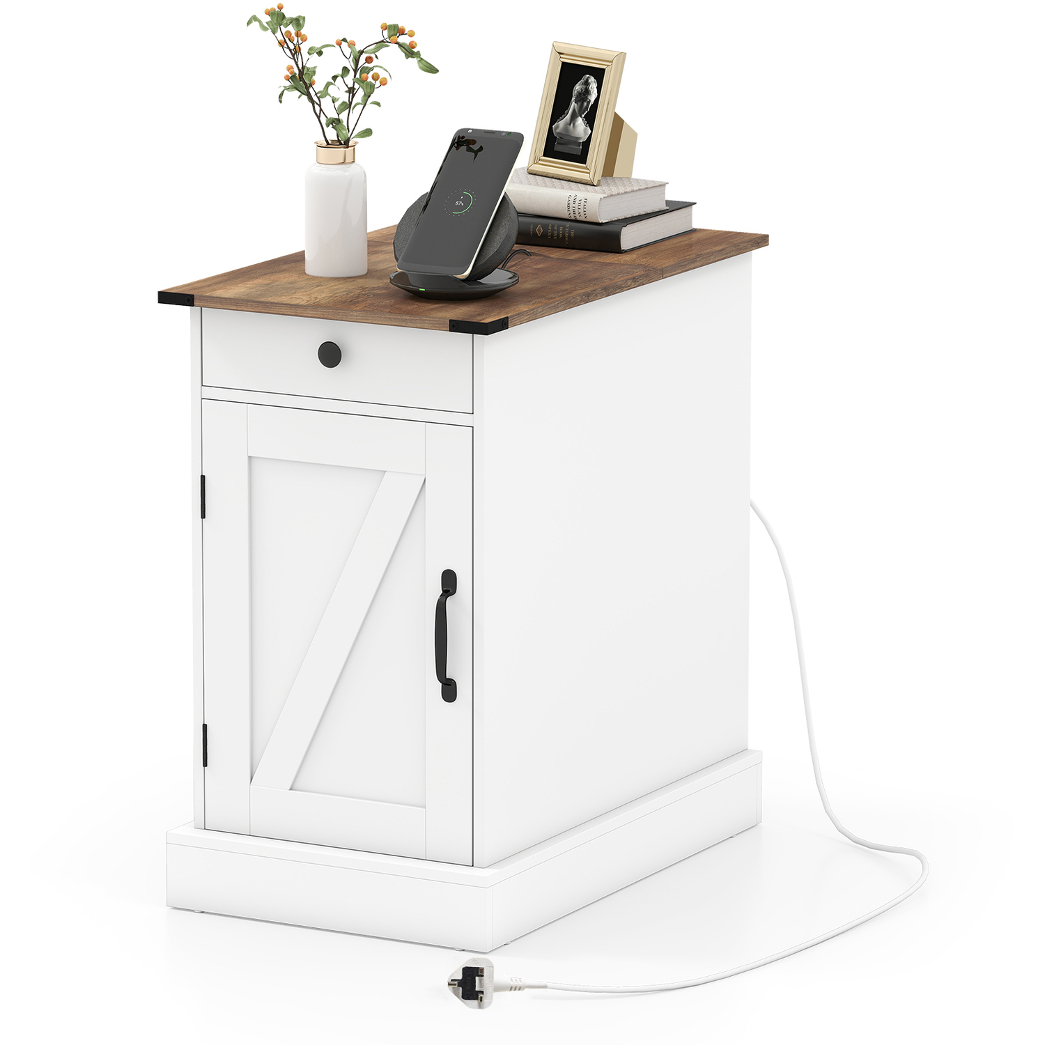 Costway Farmhouse Bedside Table - White