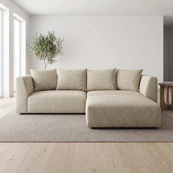 Tokyo Corner Sofa in Deep Black Basket Weave Fabric with Deep Seat