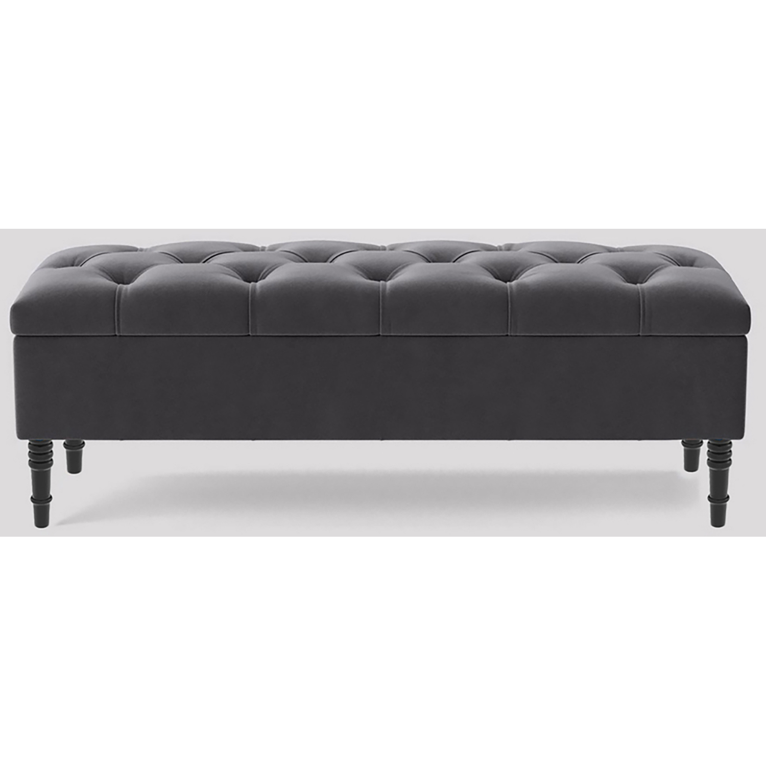 R&M Furnishers 150Cm Chesterfield Ottoman Storage Bench, Steel Grey Tufted Upholstered Velvet Ottoman Footstool - Steel Grey Plush Velvet