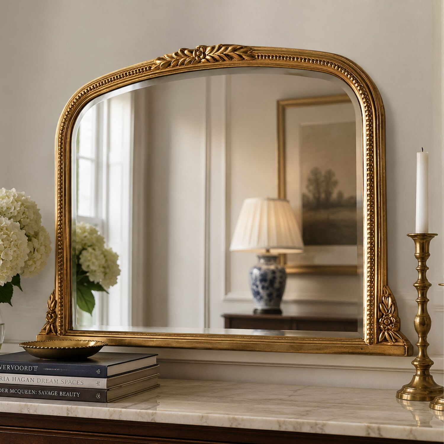 Image of Overmantle Beaded Mirror - Gold