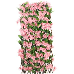 Expandable Faux Pink Blossom Willow Trellis Garden Privacy Screen 1.8m