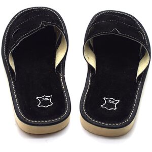 Men's Natural Suede Leather Slippers Shoes, Slip-On Sandals Mules (Black, Size: 6 UK / 40 EU)