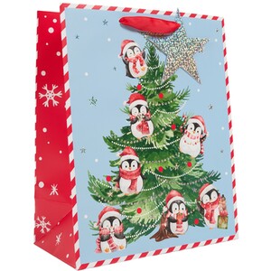 Large Festive Penguins Gift Bag