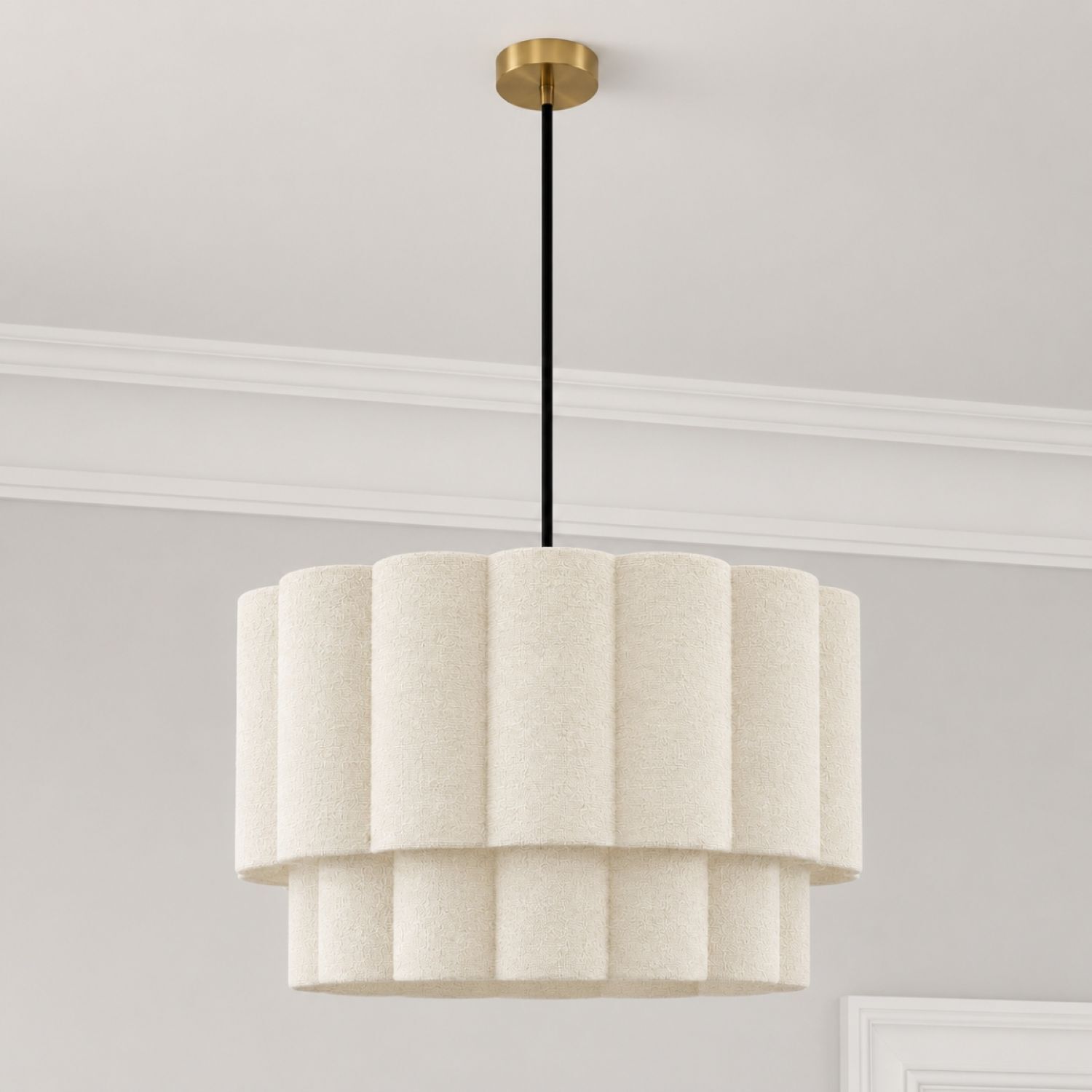 B&Q - Cgc Selina Scalloped Two Tier Cream Fine Linen Drum Lampshade Large 48Cm - Image 2