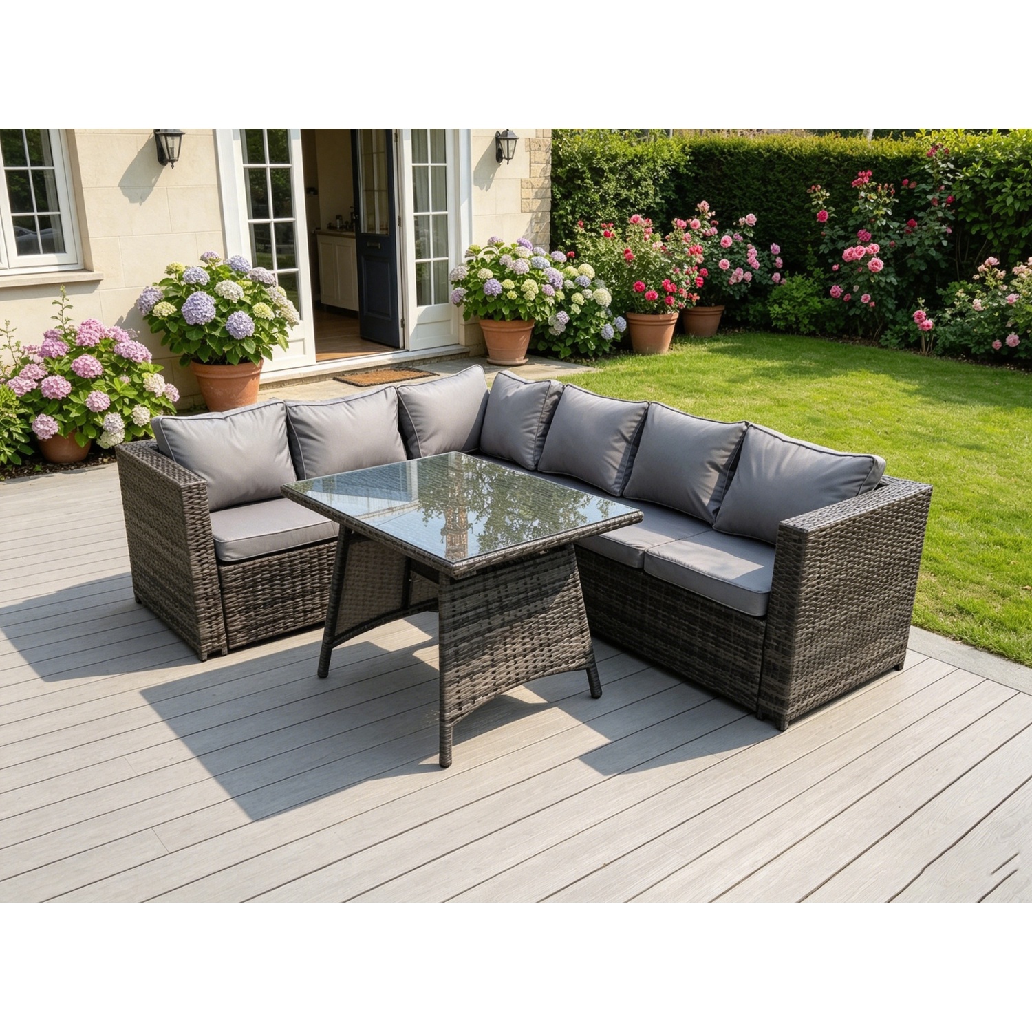 Fimous Unisex Dark Grey Seater Grey Rattan Sofa Dining Set Table Footstool Garden Furniture Outdoor In Size 7 - Image 2
