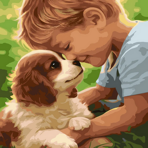 Cute Little Boy and Cavalier Pup DIY Paint by Numbers Kit