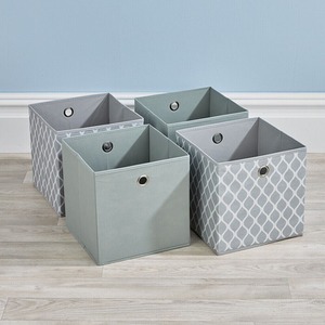 Grey Pattern / Canvas Home Source Pack of 4 Cube Canvas Fabric Storage Insert Boxes shot 17033499