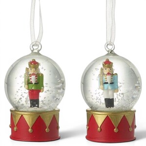 Set of 2 Nutcracker Snow Globe Christmas Tree Decorations