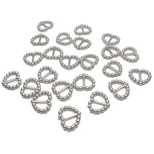 Pack of 50 Silver Pearl Heart Shaped Ribbon Slider Buckles