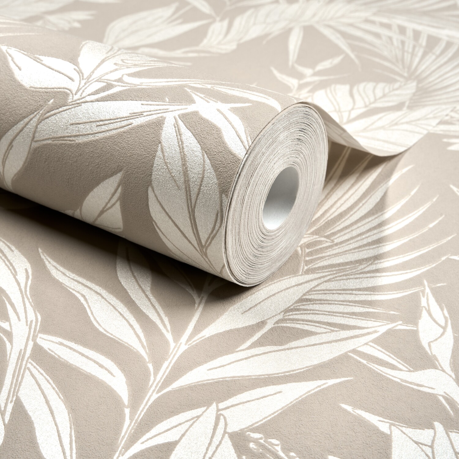 Grandeco Glistening Lucia Tropical Foliage Beige Vinyl Wallpaper - Image 2