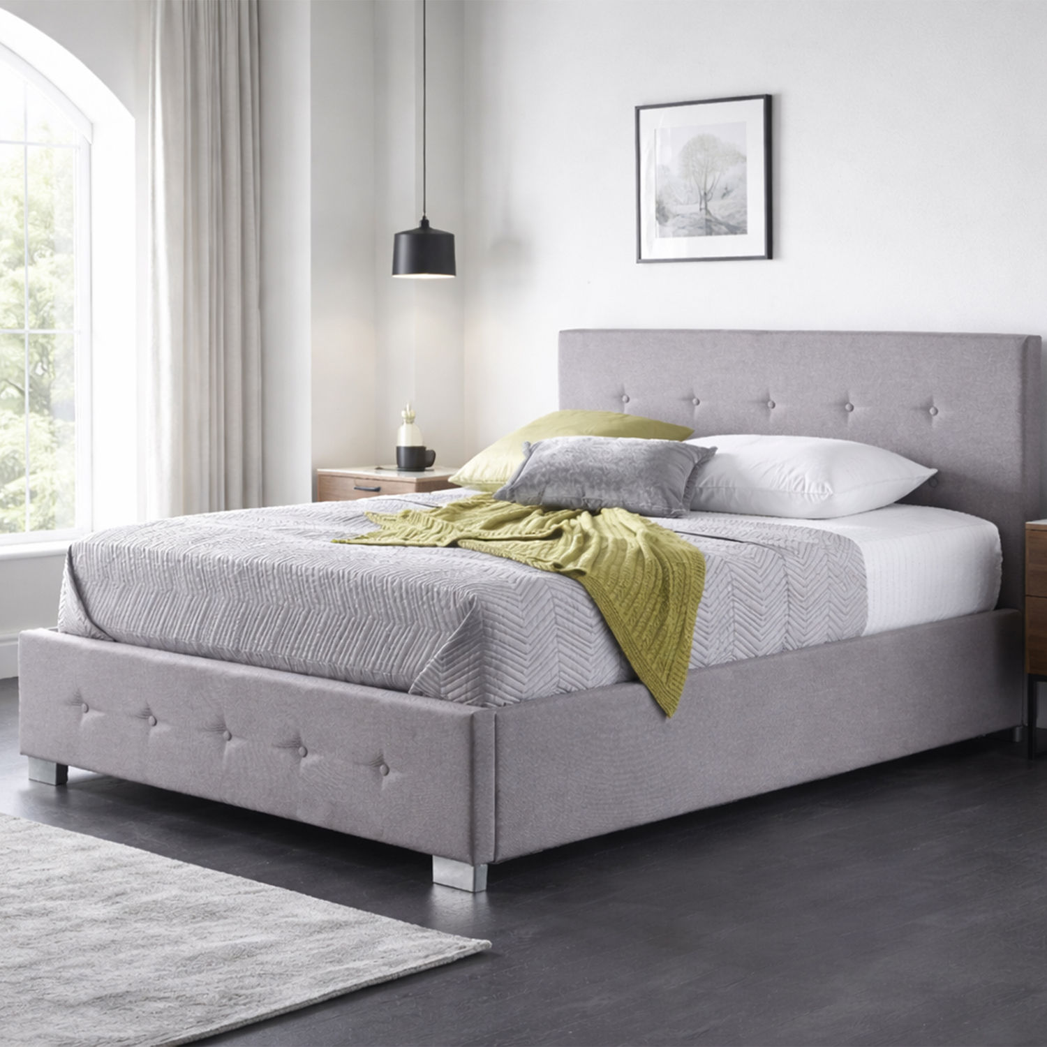 Aspire Richmond Ottoman Storage Bed Frame Side Lift Fabric - Grey / Superking