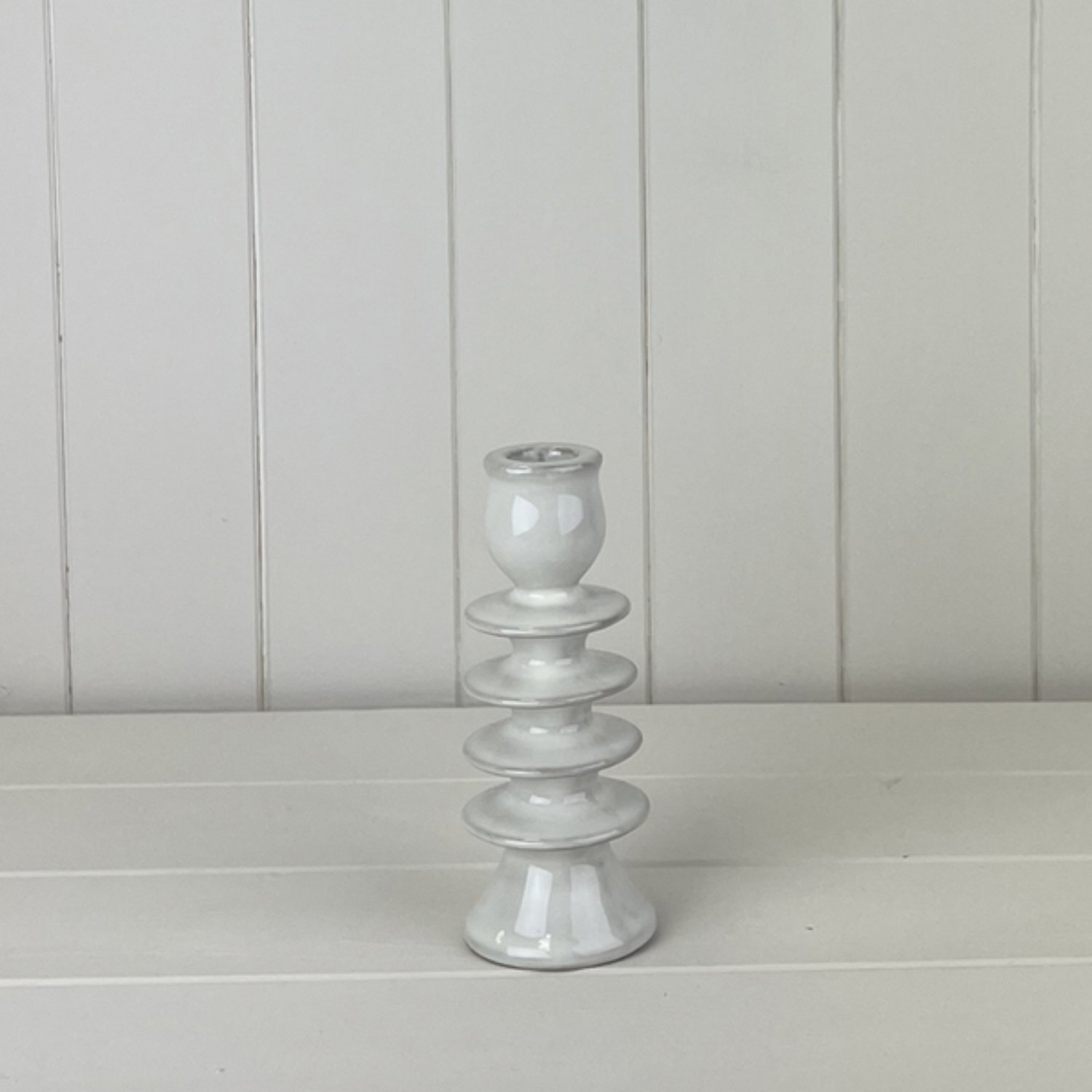 KDMD Grey Cosy Glazed Ceramic Candle Holder with Textured Detail - 16mm