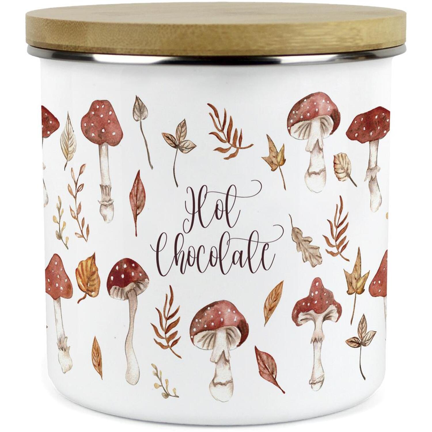 Purely Home Watercolour Mushrooms Large Kitchen Storage Canister - White