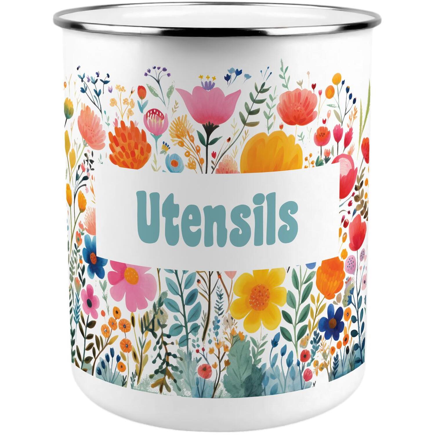 Bright Floral Utensil Pot - Enamel XL Kitchen Utensil Organiser Decor Gift - Image 2