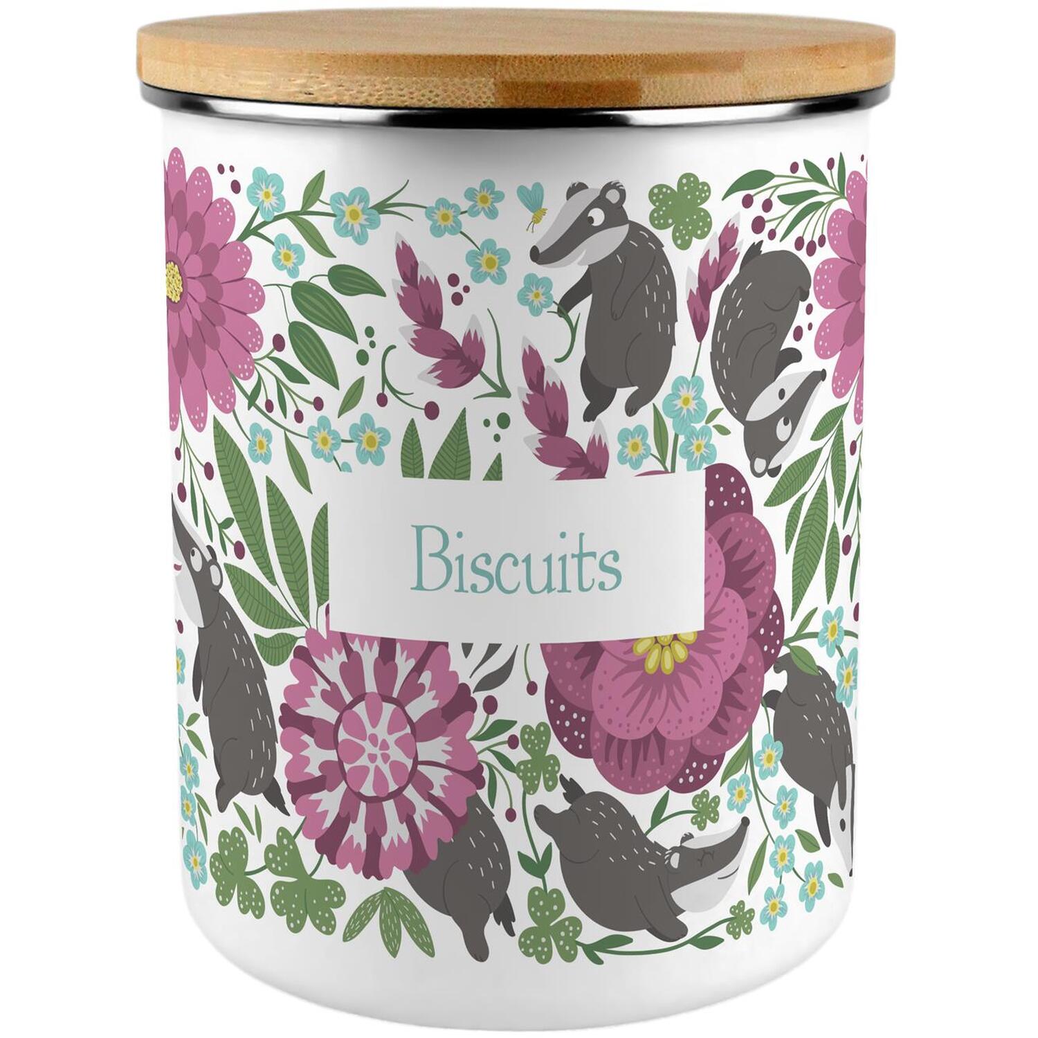 Extra Large Enamel Biscuit Canister - Floral Badgers Kitchen Food Storage Gift - Image 2