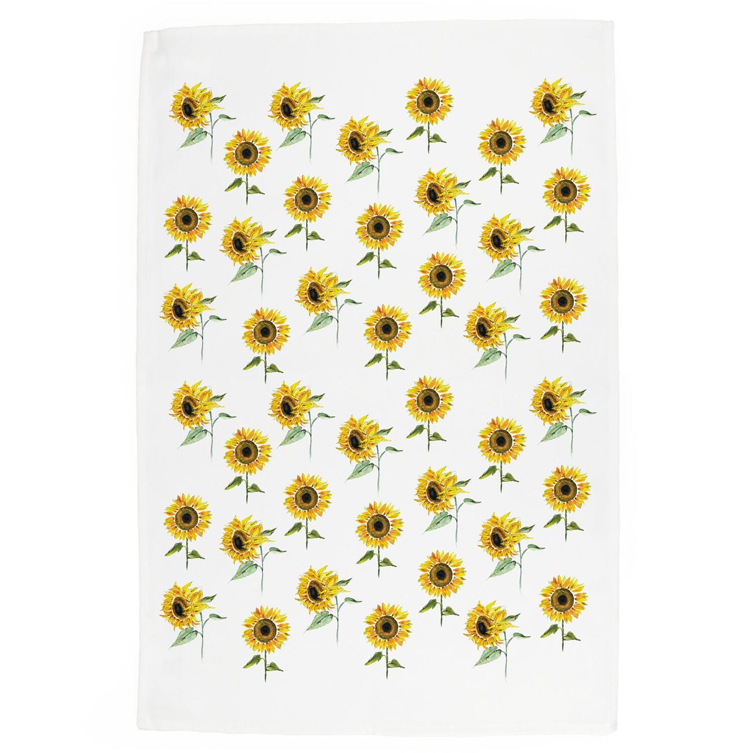 Sunflowers Tea Towel - Large Yellow Floral Summery Autumnal Panama Cotton Kitchen Dish Towel/Drying Cloth - 67cm x 45cm - Image 3