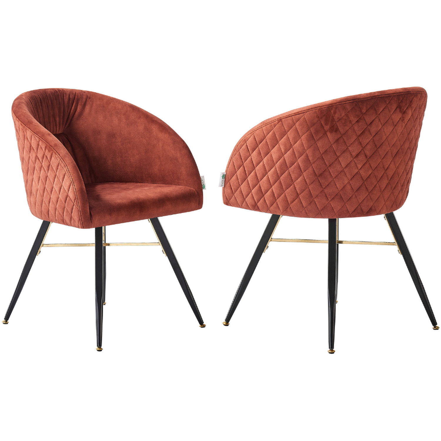 Life Interiors Unisex Wine Set Of 2 Vittorio Velvet Dining Chairs W/ Black Metal Legs, Quilted Design Modern Accent Chair In - Image 3