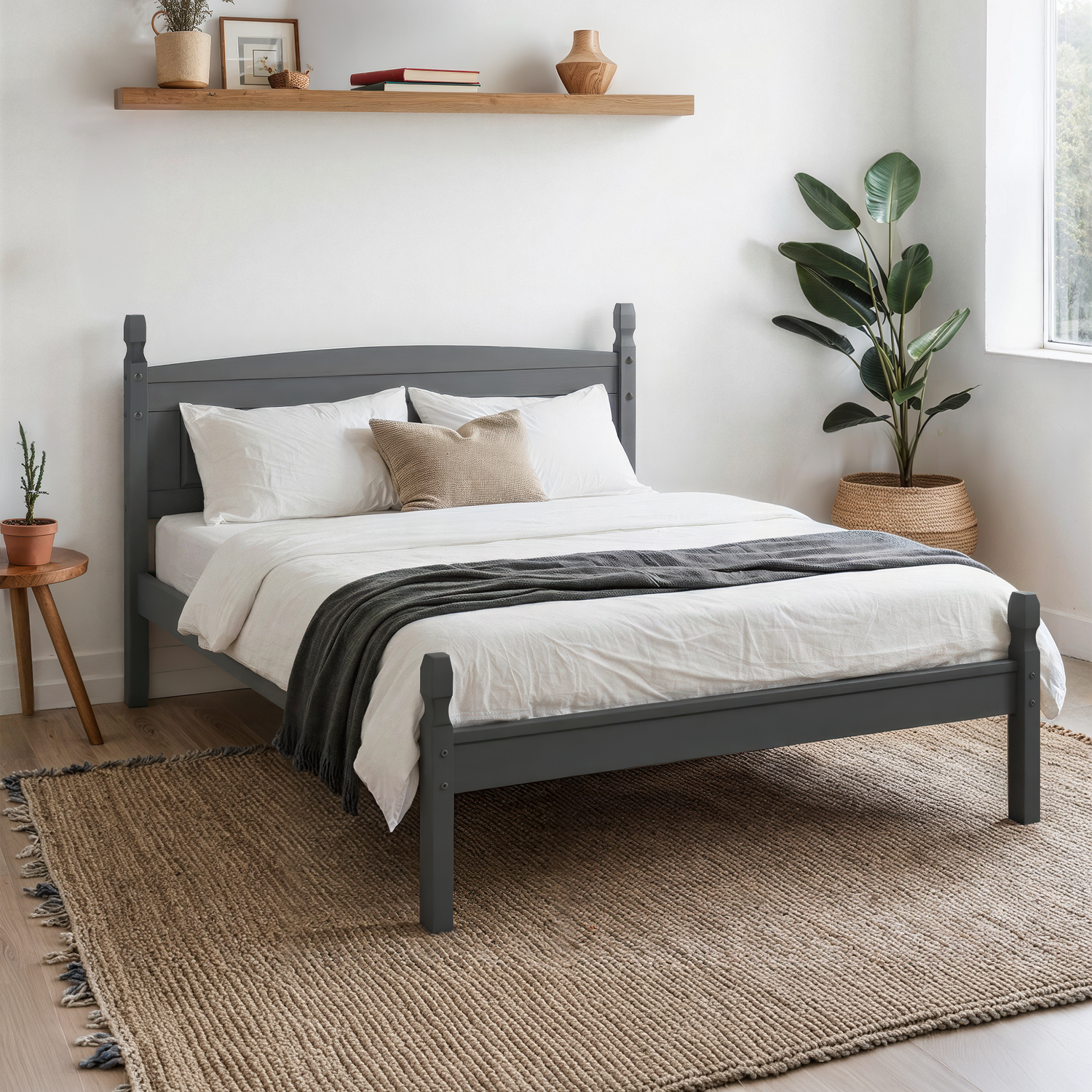 Mercers Furniture Corona Charcoal 4'6" Low End Double Bed Frame - Distressed Charcoal Wax