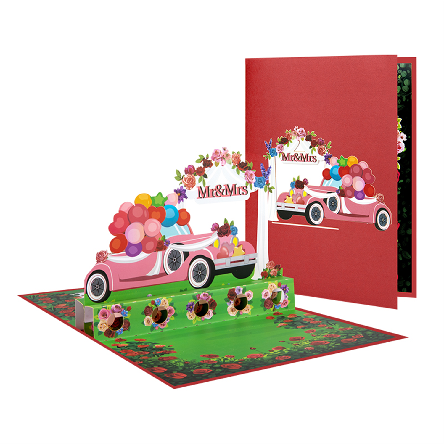 - Mr & Mrs Rose Wedding Wishes Pop-Up Greeting Card Hidden Gift Card Slot - Image 2