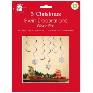 Pack of 6 Hanging Swirl With Snowflakes For Christmas Decorations