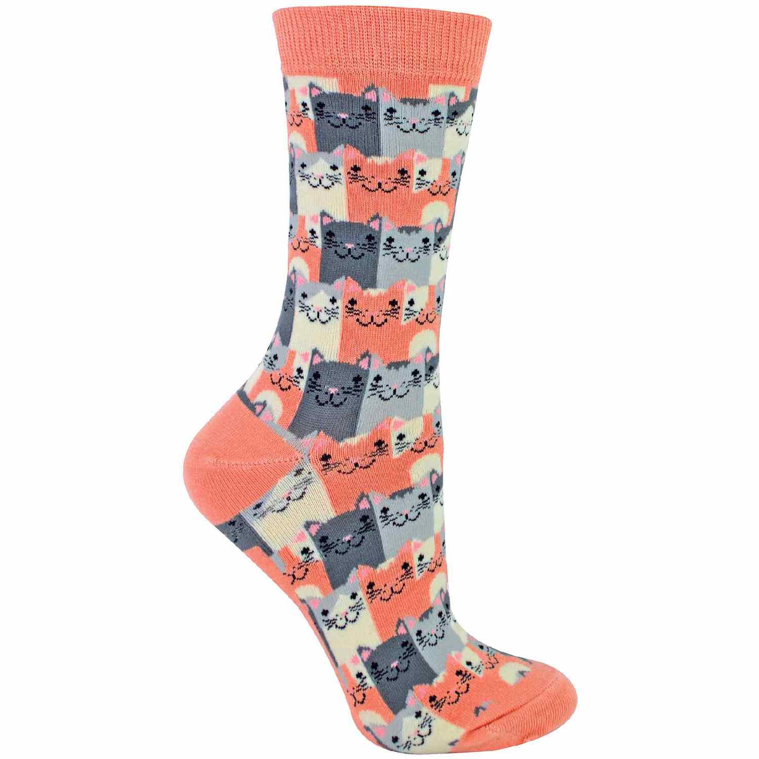 Miss Sparrow Women's Happy Cats (Pink) Novelty Cat Socks Breathable Funny Cute Animal Patterned Bamboo Socks For - Image 2