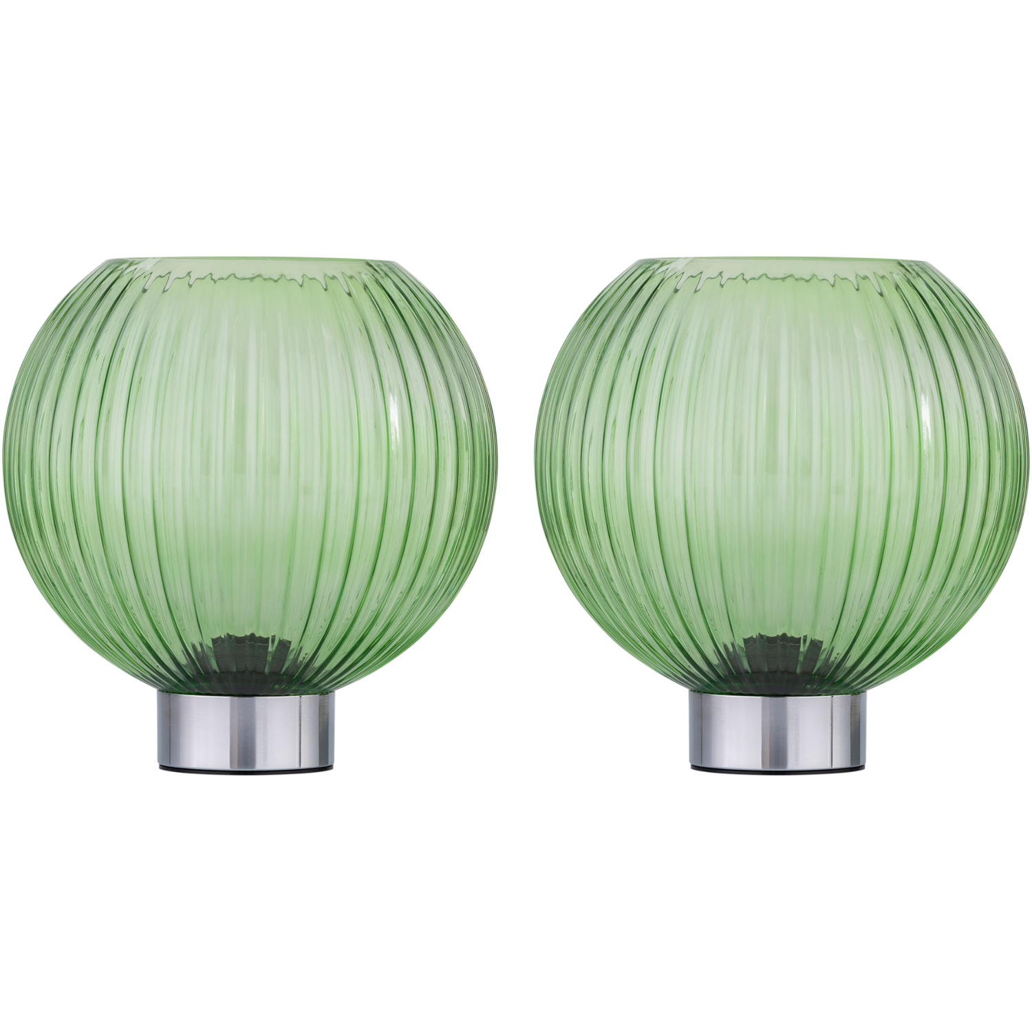 First Choice Lighting Set Of 2 Betchley Battery Operated Chrome Lamp With Green Glass - Chrome & Green
