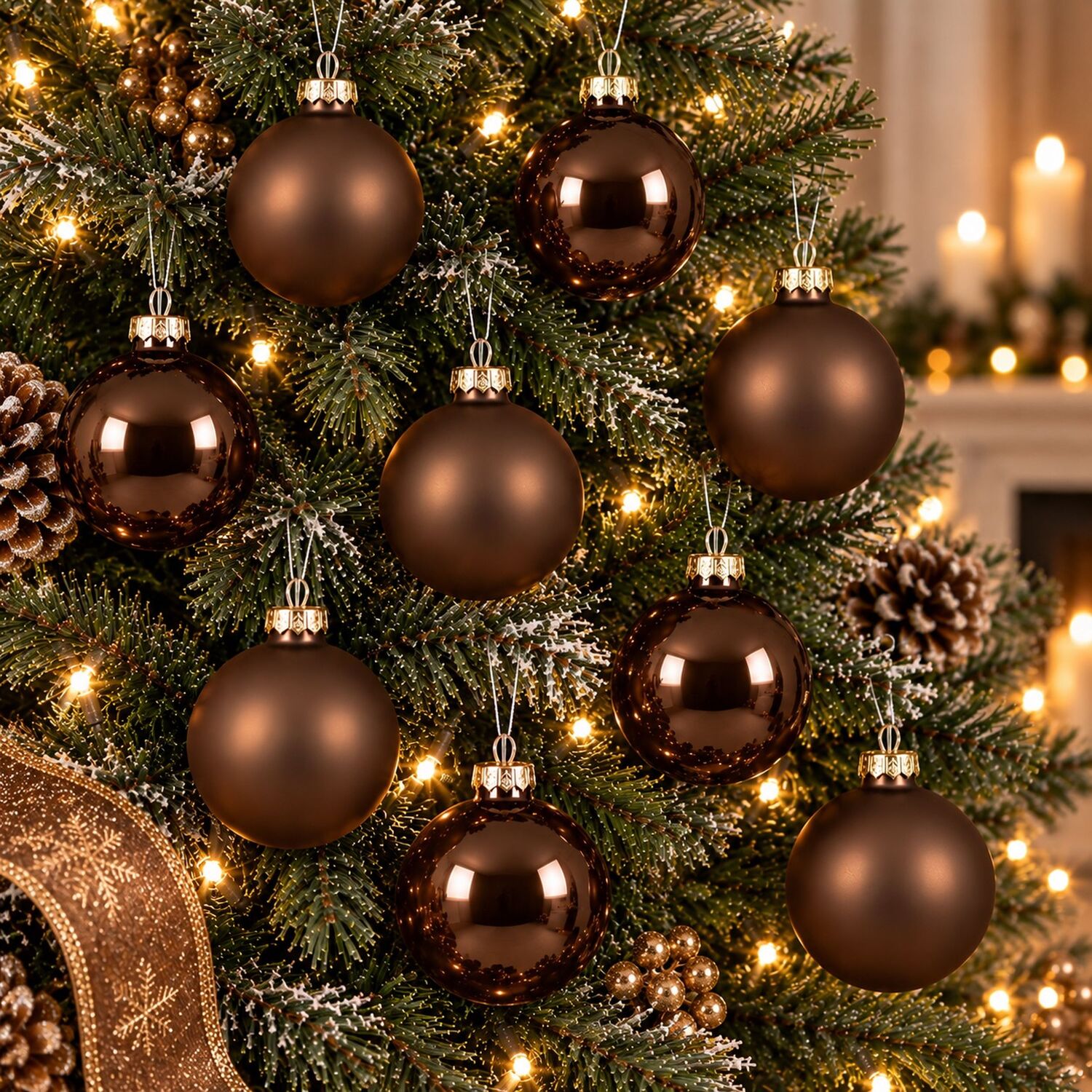 10 Espresso Brown Glass Baubles Christmas Tree Decorations Round Ornaments 6cm - Image 2