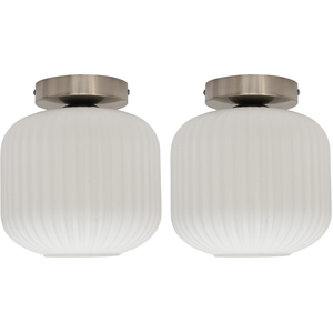 Set Of 2 Bento White Glass Satin Nickel Ceiling Light Fittings