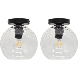 Set Of 2 Barnum Clear Dimple Glass Globe Black Ceiling Lights