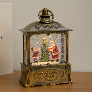 22cm Gold Santa Christmas Water Spinner Lantern