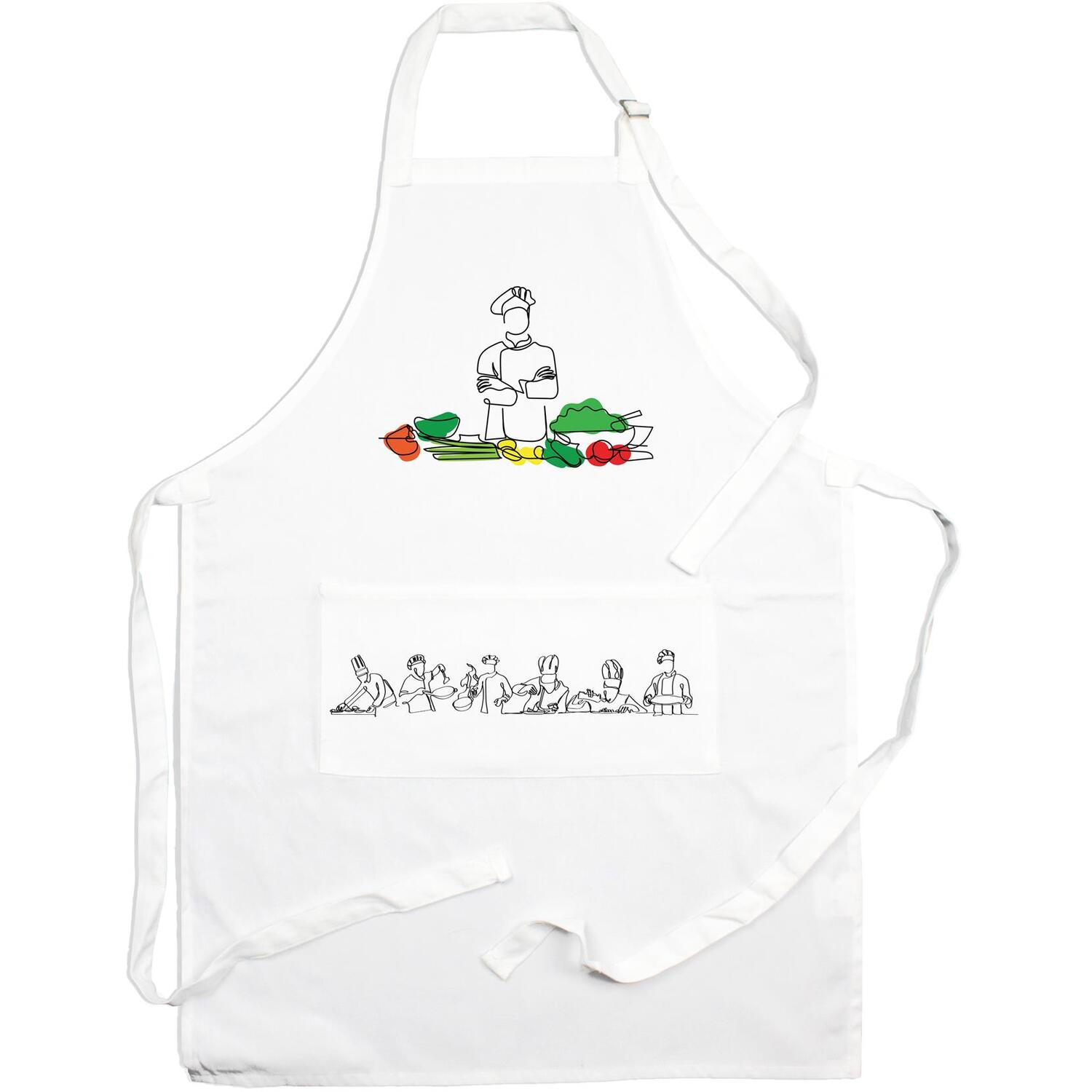 B&Q - Chefs ApronLine Art Style Kitchen Apron With Adjustable Neck And Waist TiesLarge Front Pocket Unisex Cooking Gift - Image 2