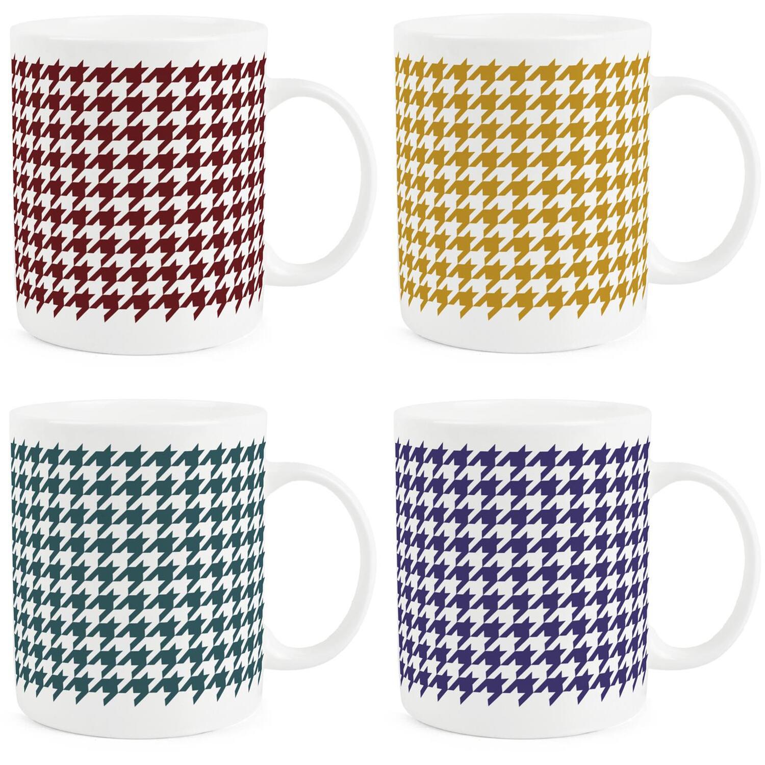 Houndstooth Print Bone China Mugs - Multicoloured Tea/Coffee Cups Gift, Set of 4 - Image 2