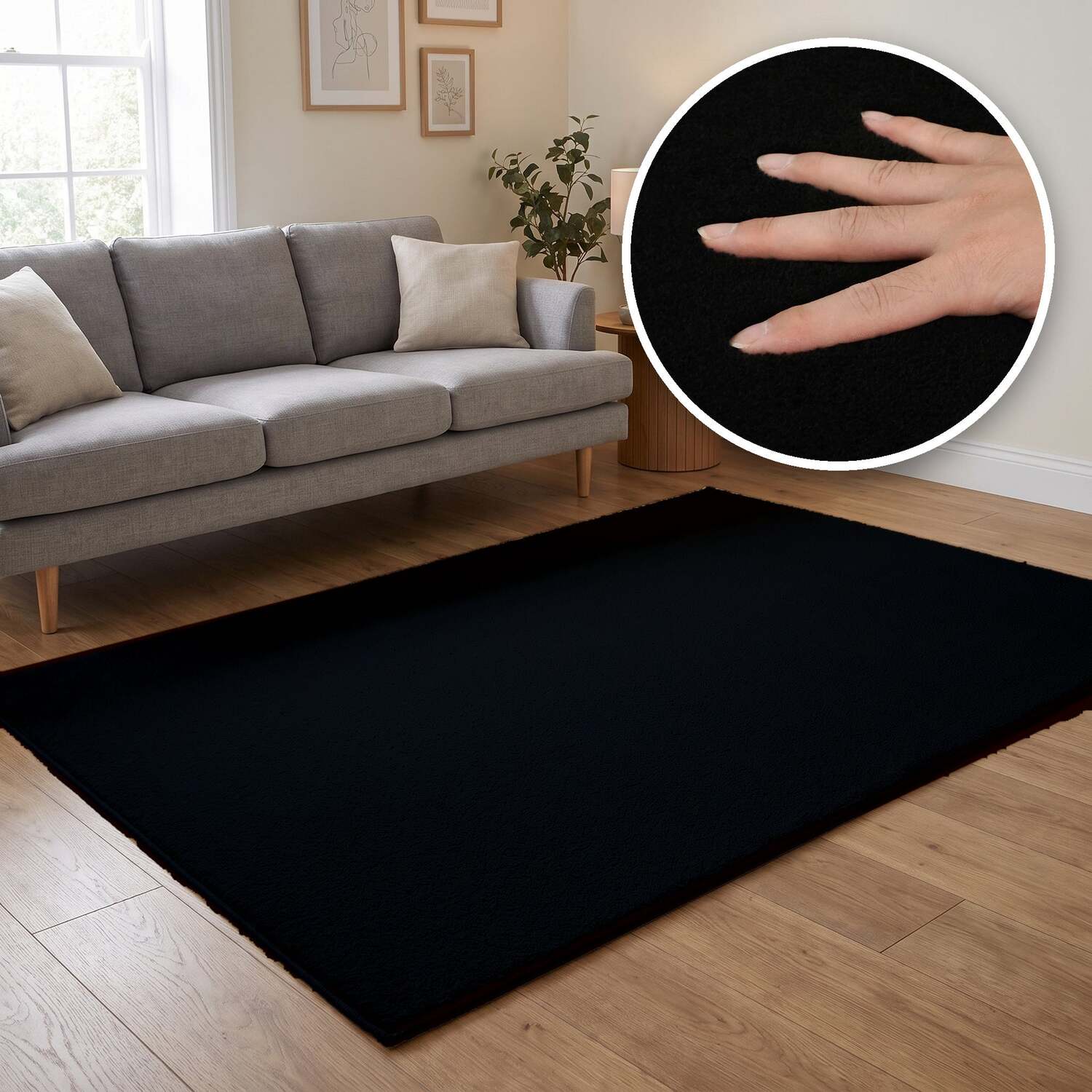 The Rugs Washmellow Machine Washable Soft Pile Area Rug With Non-Slip Backing - Black / 220Cm / 160Cm / 3.52Kg - Image 2