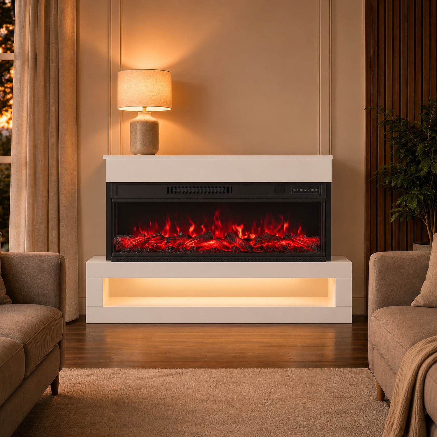 HOMCOM 110cm 3-Sided Electric Fireplace Freestanding & Wall Mounted in White - Image 4