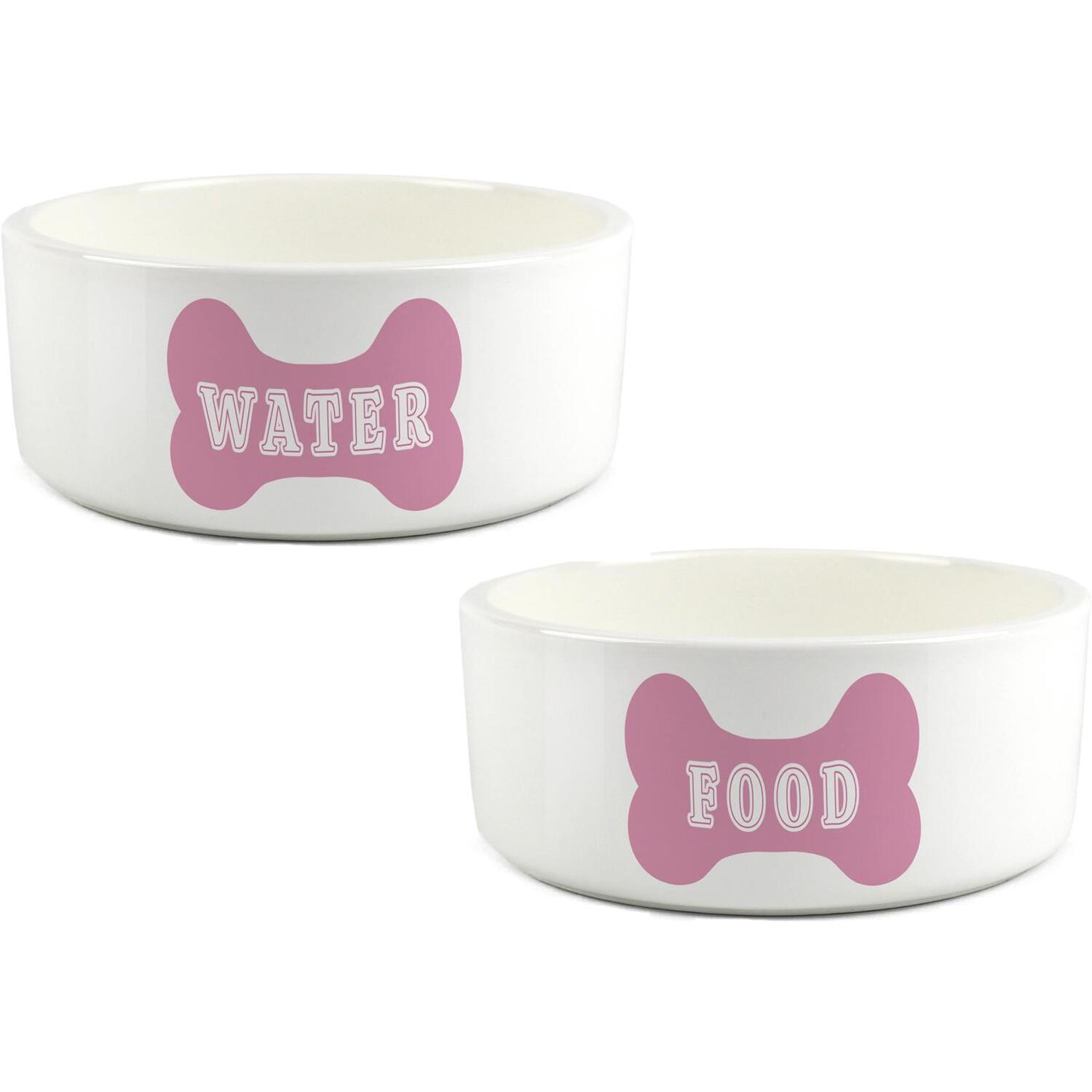 B&Q -  Pink Dog Bone Large Ceramic Pet Food & Water Bowl Set - Image 3