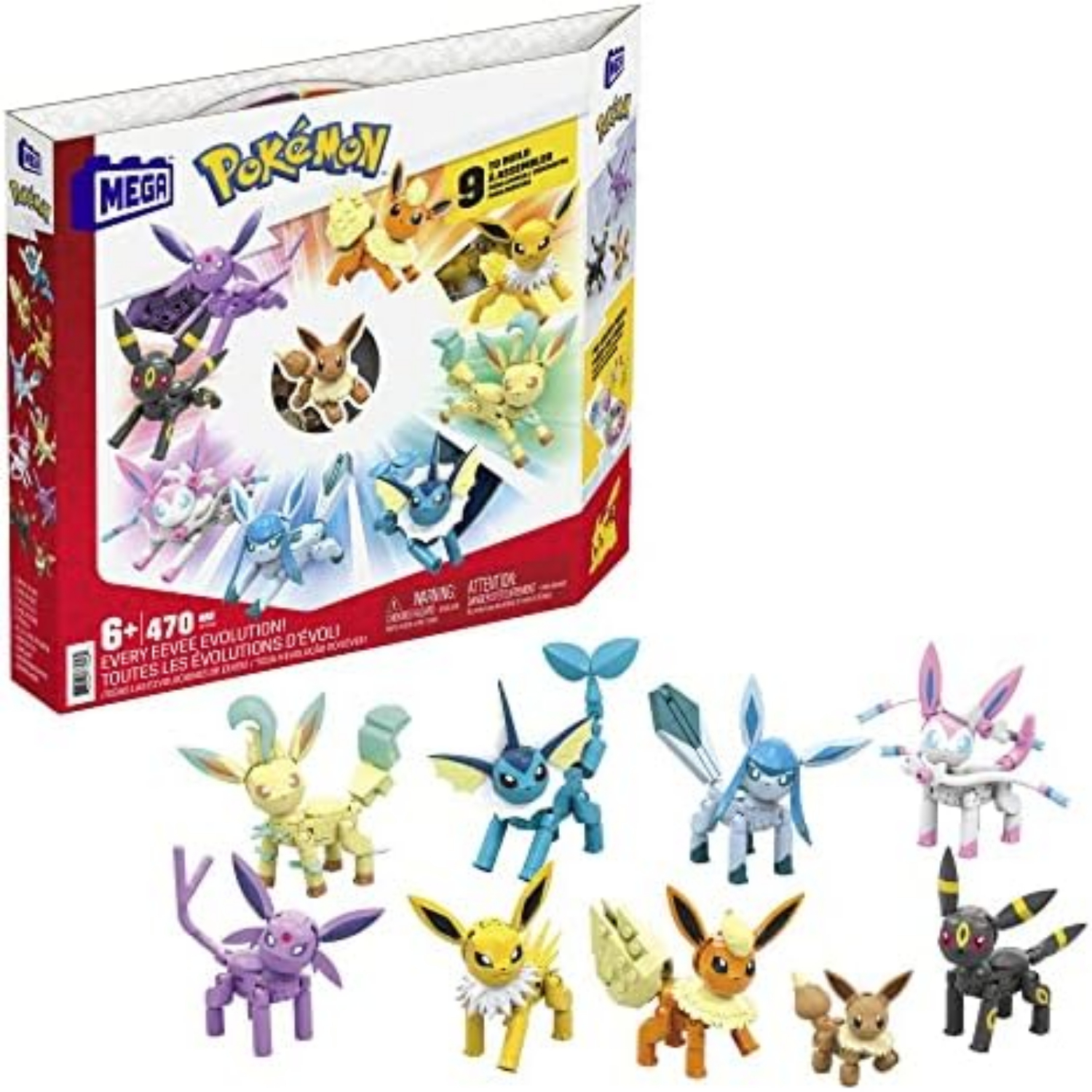 MEGA Pokemon Building Toy Kit Eevee Evolution Set (470 Pieces) with 9 Figures - Image 2