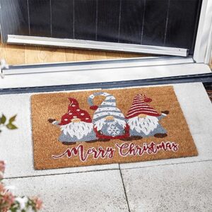 60cm x 40cm Three Gonks Coir Doormat with Merry Christmas Message