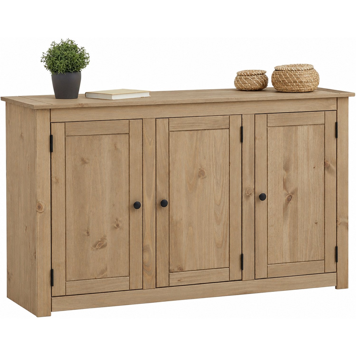 B&Q -  Panama Sideboard 3 Door Cabinet Solid Pine Wood With Waxed Oak Finish - Image 2