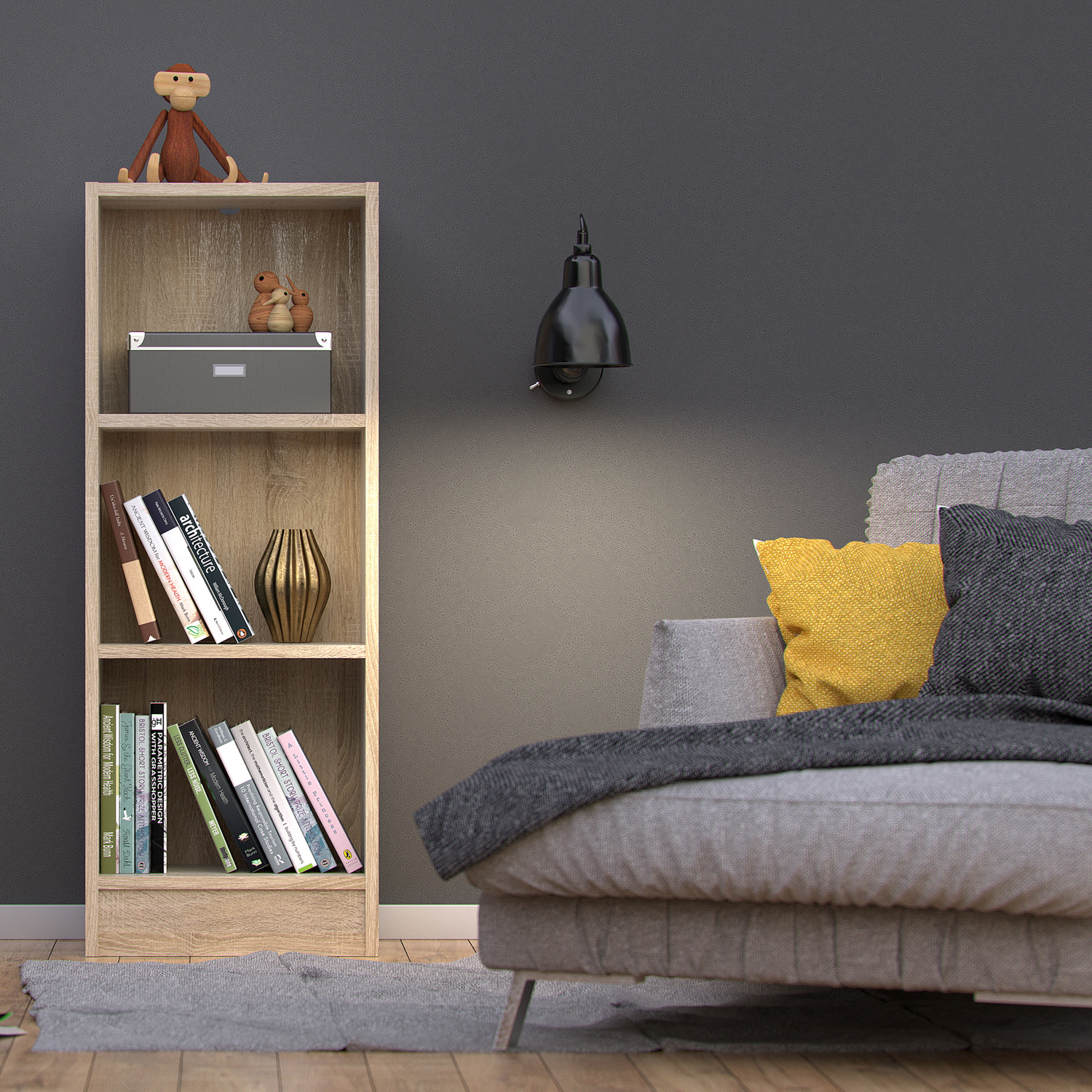 Focus Low Narrow Bookcase - Oak